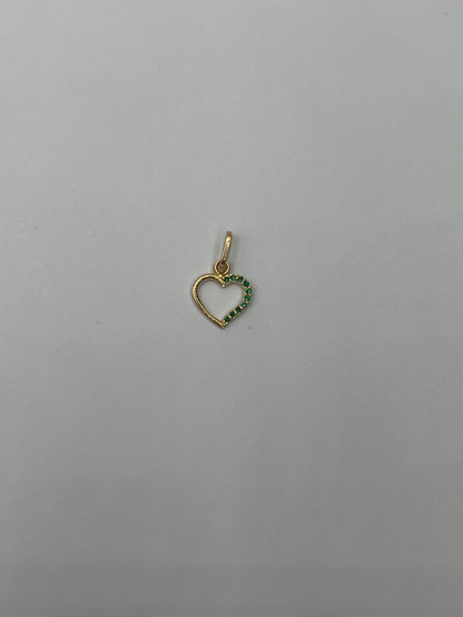 Dije corazon circon verde Oro amarillo 18k 0,38 Gr / 8,38 mm / 1 Cm