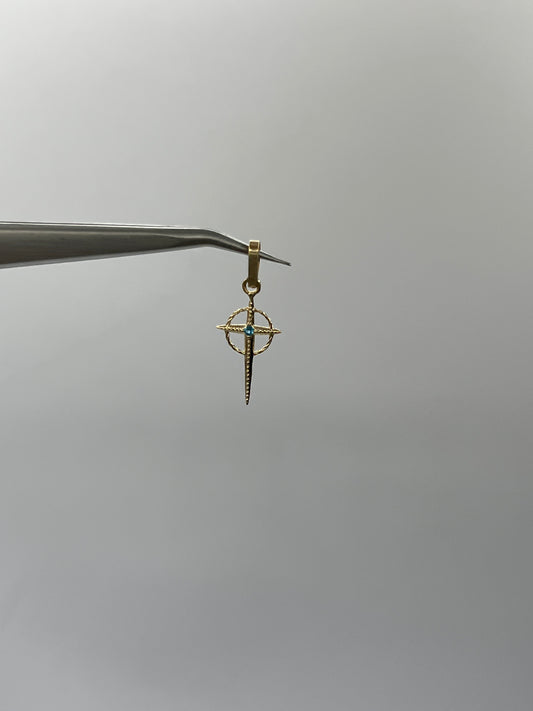 Dije Cruz Circon Azul Oro amarillo 18k 0,49 Gr / 10 mm / 2 Cm