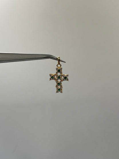 Dije Cruz Circon Blanco y Verde Oro amarillo 18k 3,62 Gr / 14,95 mm / 2 Cm