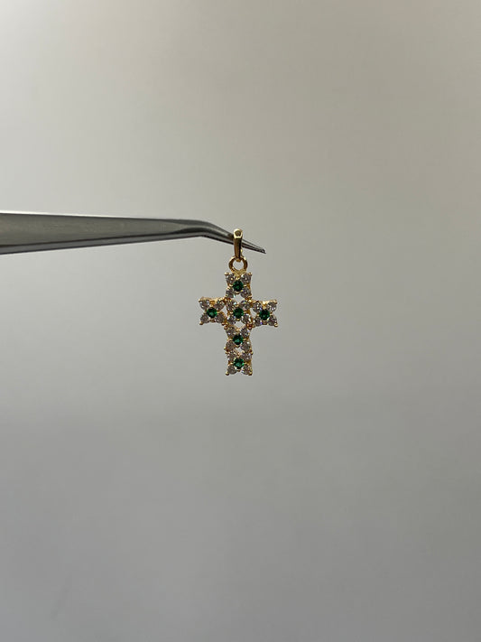 Dije Cruz Circon Blanco y Verde Oro amarillo 18k 3,62 Gr / 14,95 mm / 2 Cm
