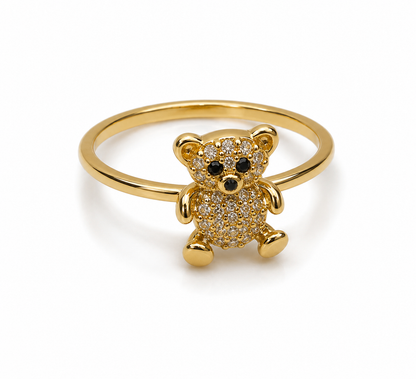 Anillo oso circon blanco y negro Oro amarillo 18k / Talla 5 1/4 / 1,76 Gr / 9,75 mm