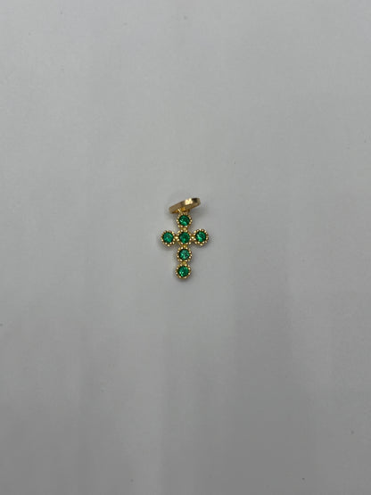 Dije cruz circon verde Oro amarillo 18k 0,65 Gr / 8,67 mm / 1,5 Cm