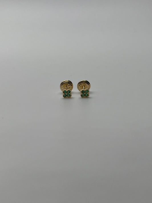 Topos Trebol Circon Verde Oro amarillo 18k 0,61 Gr / 4 mm