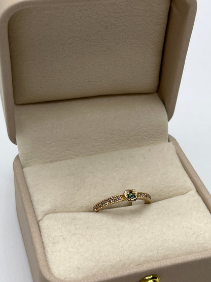 Anillo Circon Blanco y Verde Oro amarillo 18k / Talla 5 1/2 / 1,77 Gr / 3,93 mm