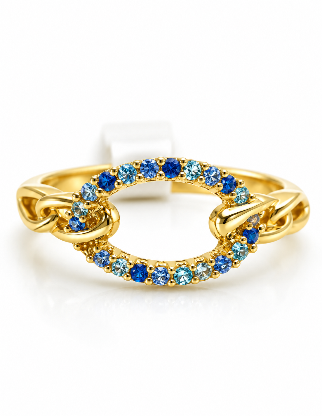 Anillo Circon Azul Oro amarillo 18k / Talla 6 1/2 / 2,33 Gr / 7,5 mm