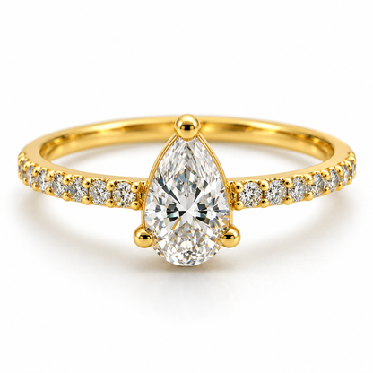 Anillo Compromiso Gota Circon Blanco Oro amarillo 18k / Talla 7 3/4 / 1,46 Gr / 6,50 mm