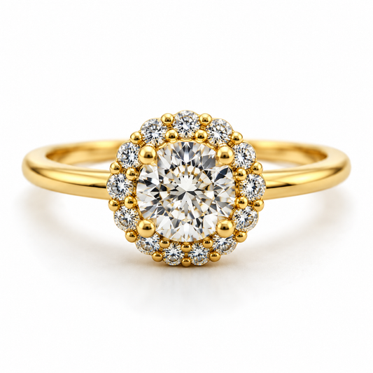 Anillo Compromiso Flor Circon Blanco  Oro amarillo 18k / Talla 7 / 1,81 Gr / 7,30 mm