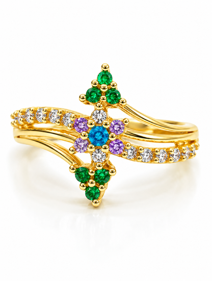 Anillo Circon Verde y Blanco Oro amarillo 18k / Talla 7 1/2 / 2,85 Gr / 11,7 mm