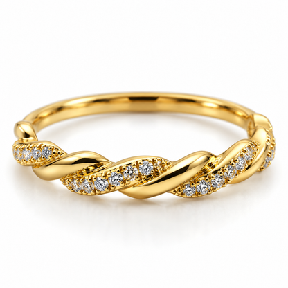 Anillo Trenza Circon Blanco Oro amarillo 18k / Talla 7 / 1,34 Gr / 2,50 mm