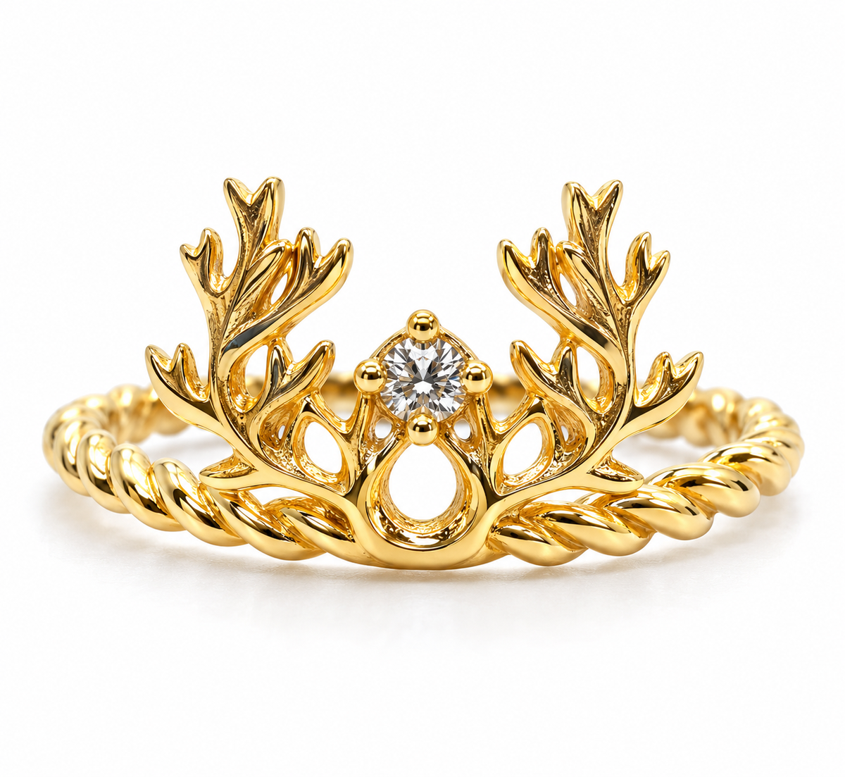 Anillo Cuerno Venado Oro amarillo 18k / Talla 6 1/2 / 2,00 Gr / 9 mm