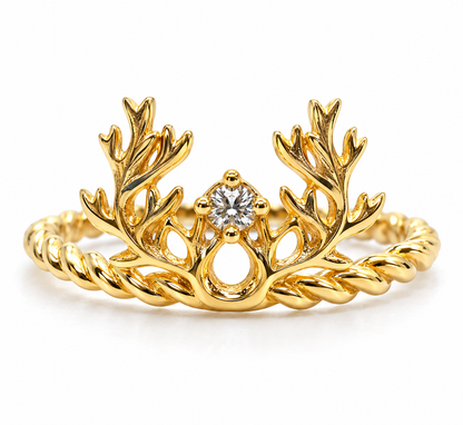 Anillo Cuerno Venado Oro amarillo 18k / Talla 6 1/2 / 2,00 Gr / 9 mm