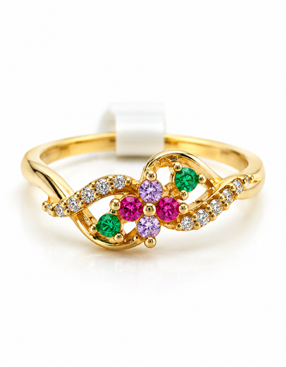 Anillo Circon Rosa y Verde Oro amarillo 18k / Talla 7 / 2,18 Gr / 5,5 mm