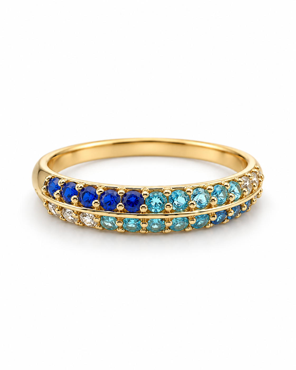 Anillo Churumbela Circon Azul y Blanco Oro amarillo 18k / Talla 6 3/4 / 2,00 Gr / 3,8 mm