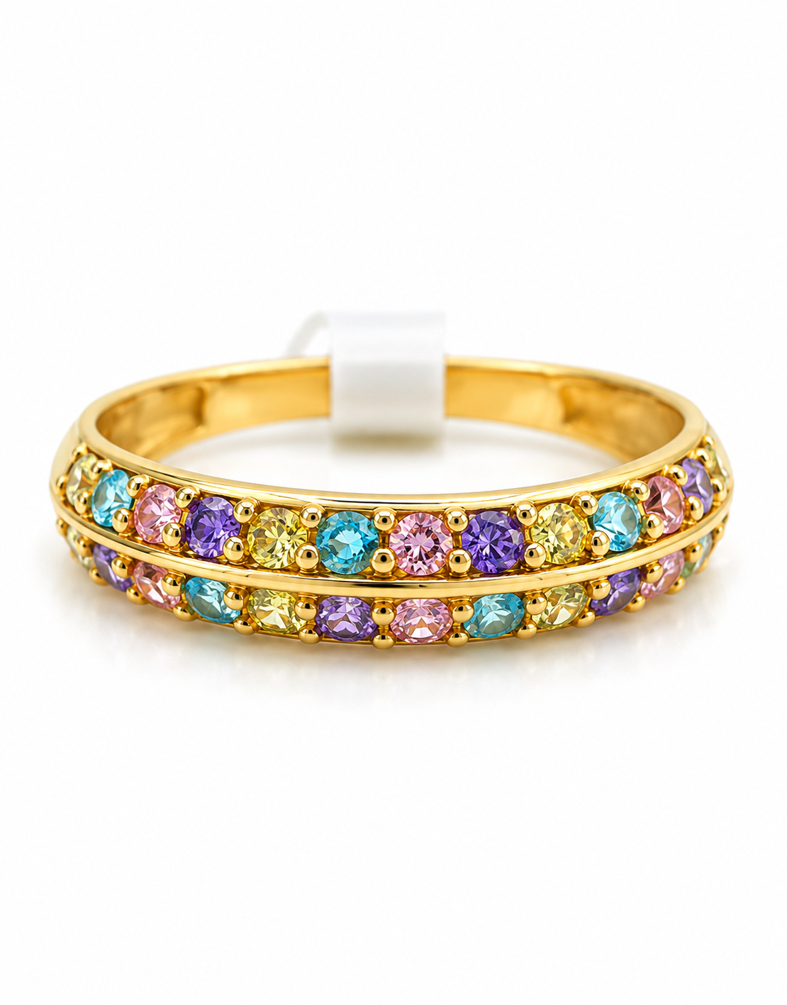 Anillo Churumbela Circon Lila y Azul Oro amarillo 18k / Talla 6 3/4 / 2,00 Gr / 3,7 mm