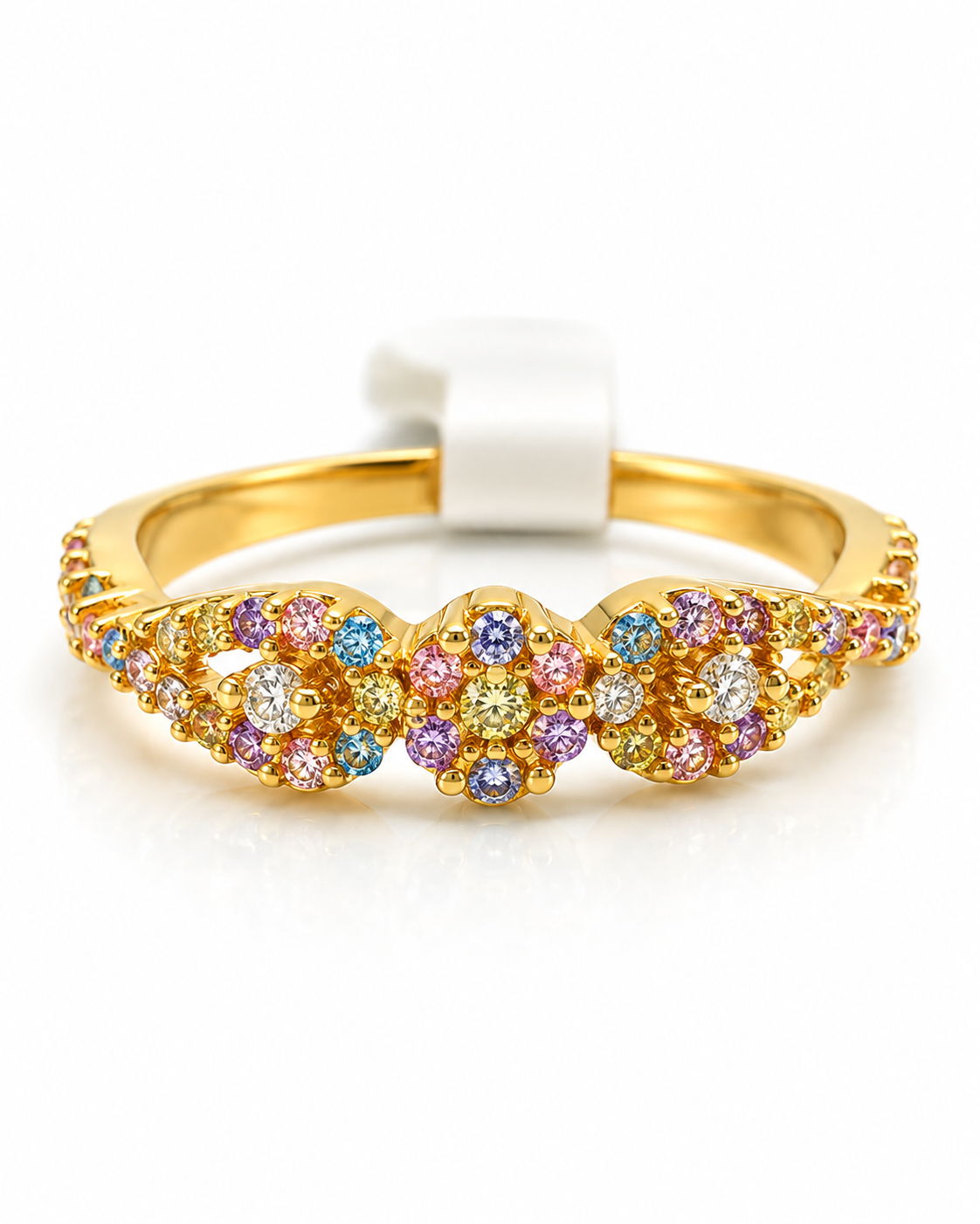 Anillo Circon Lila y Blanco Oro amarillo 18k / Talla 6 1/2 / 2,47 Gr / 3,8 mm