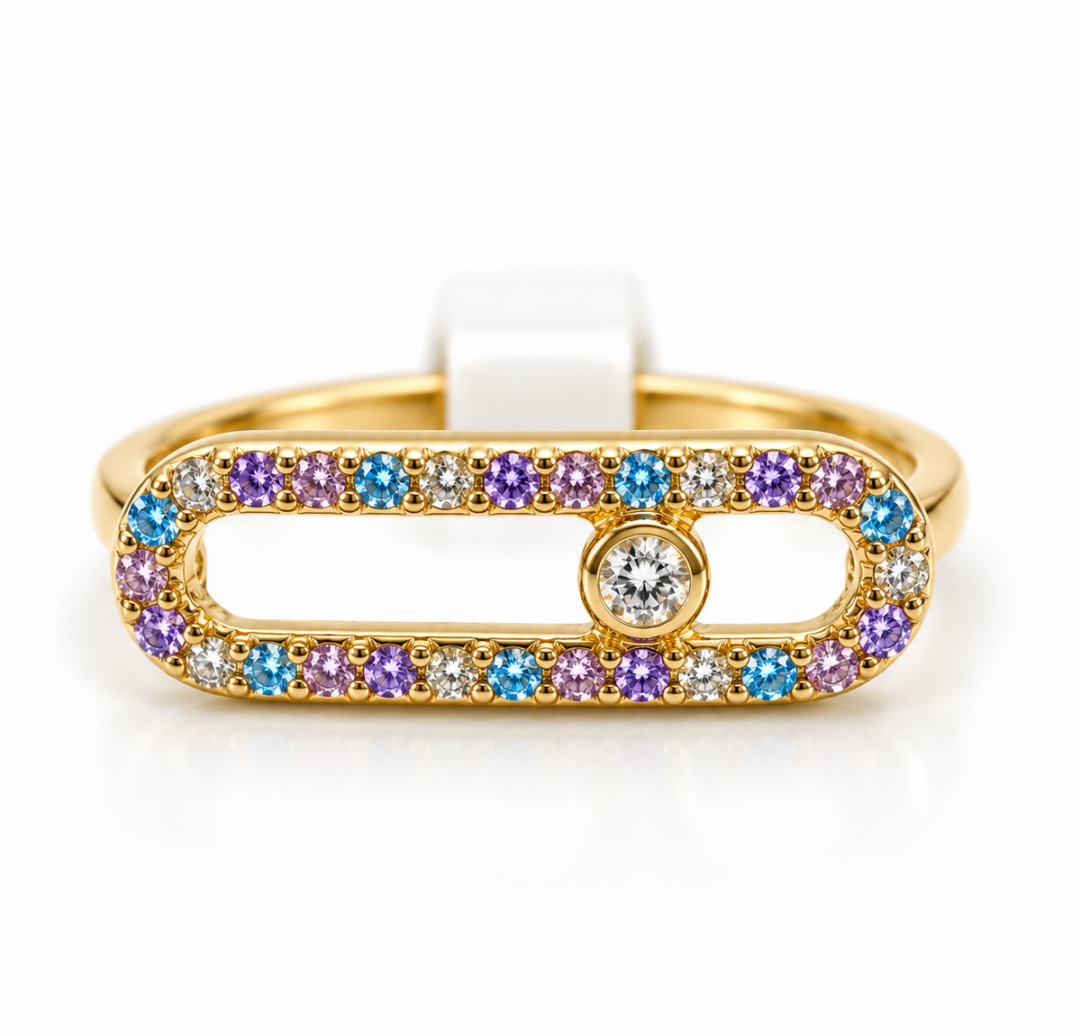 Anillo Circon Lila y Azul Oro amarillo 18k / Talla 7 / 1,45 Gr / 5,1 mm
