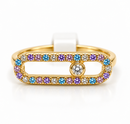 Anillo Circon Lila y Azul Oro amarillo 18k / Talla 7 / 1,45 Gr / 5,1 mm