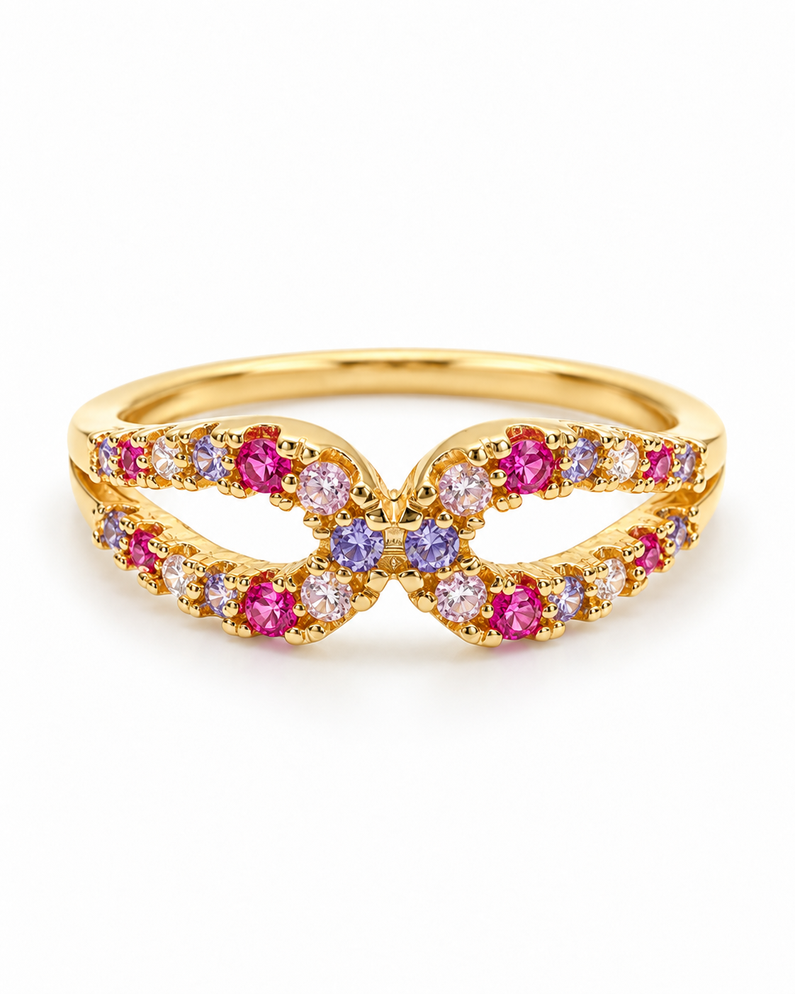 Anillo Circon Rosa y Lila Oro amarillo 18k / Talla 6 1/2 / 2,11 Gr / 5,6 mm