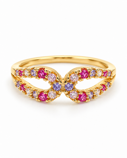 Anillo Circon Rosa y Lila Oro amarillo 18k / Talla 6 1/2 / 2,11 Gr / 5,6 mm