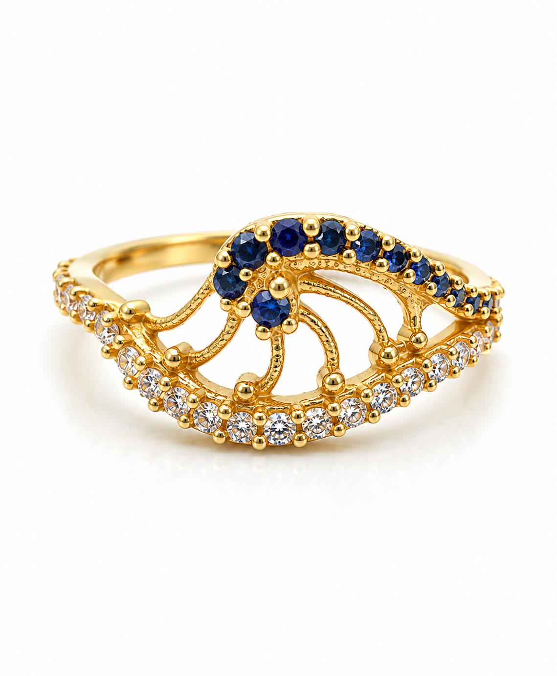 Anillo Circon Negro y Blanco Oro amarillo 18k / Talla 6 3/4 / 1,56 Gr / 7,9 mm