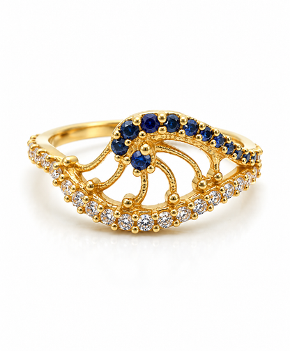 Anillo Circon Negro y Blanco Oro amarillo 18k / Talla 6 3/4 / 1,56 Gr / 7,9 mm