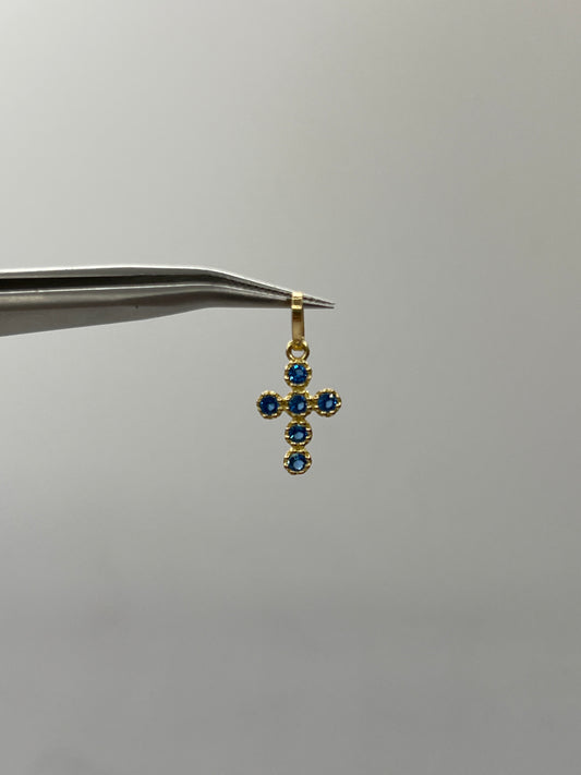 Dije cruz circon azul Oro amarillo 18k 0,59 Gr / 8,67 mm / 1,5 Cm