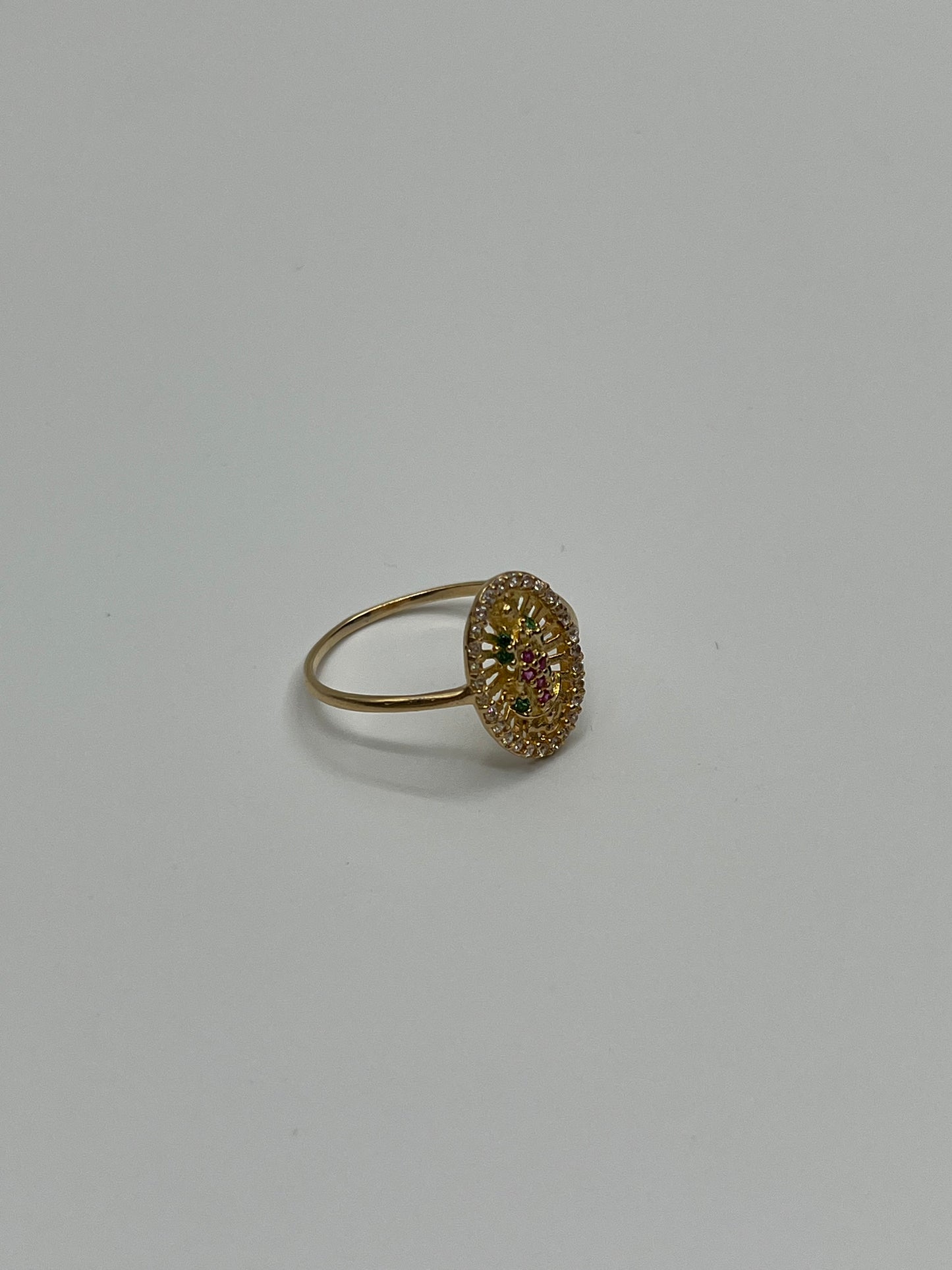 Anillo guadalupe circones verdes y rosa / Talla 7 / 1,90 Gr