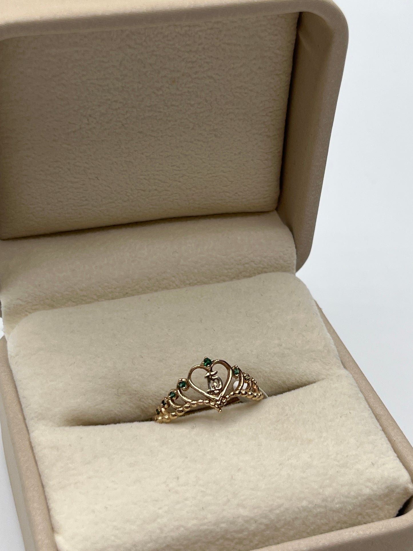 Anillo 15s Corona Circon Verde Oro amarillo 18k / Talla 5 / 1,30 Gr / 9 mm