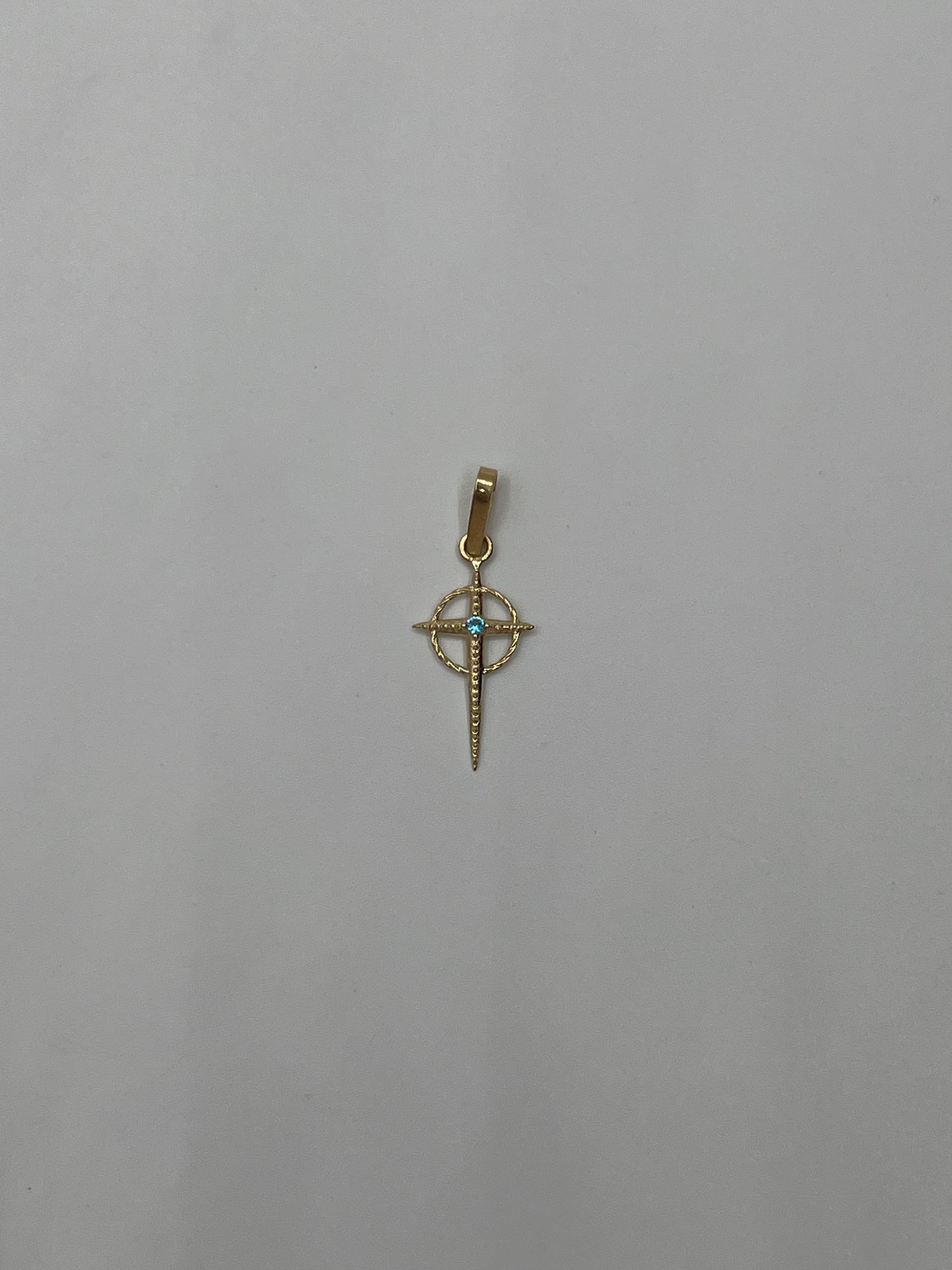Dije Cruz Circon Azul Oro amarillo 18k 0,49 Gr / 10 mm / 2 Cm
