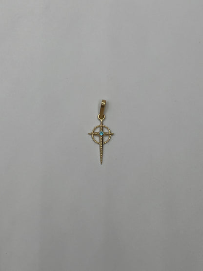 Dije Cruz Circon Azul Oro amarillo 18k 0,49 Gr / 10 mm / 2 Cm