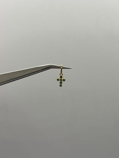 Dije cruz circon verde Oro amarillo 18k 0,32 Gr / 5,60 mm / 0,90 Cm