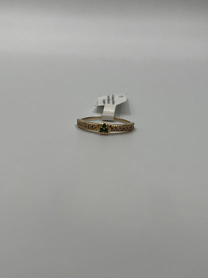 Anillo Circon Blanco y Verde Oro amarillo 18k / Talla 5 1/2 / 1,77 Gr / 3,93 mm