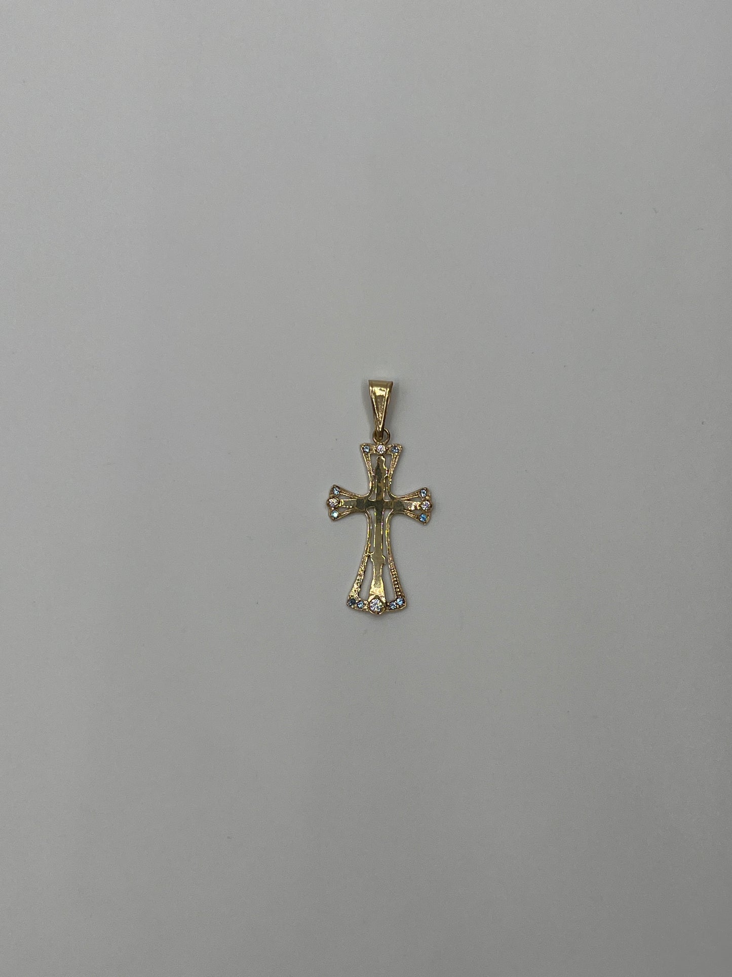Dije Cruz Circon Blanco Y Azul Oro amarillo 18k 1,35 Gr / 15,40 mm / 2,5 Cm