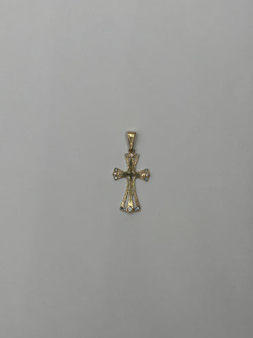 Dije Cruz Circon Blanco Y Azul Oro amarillo 18k 1,35 Gr / 15,40 mm / 2,5 Cm