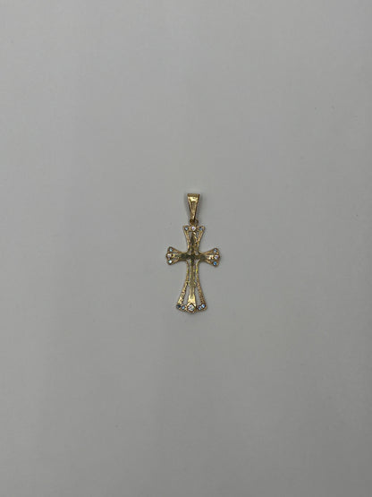 Dije Cruz Circon Blanco Y Azul Oro amarillo 18k 1,35 Gr / 15,40 mm / 2,5 Cm