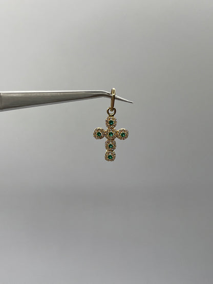 Dije Cruz Verde y Blanco Oro amarillo 18k 1,70 Gr / 14,85 mm / 2,4 Cm