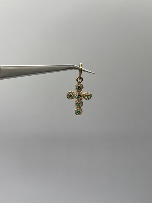Dije Cruz Verde y Blanco Oro amarillo 18k 1,70 Gr / 14,85 mm / 2,4 Cm