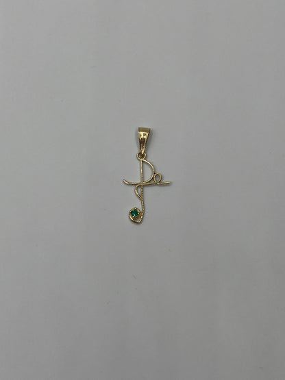 Dije Cruz Fe Circon Verde Oro amarillo 18k 0,61 Gr / 13,74 mm / 2,1 Cm