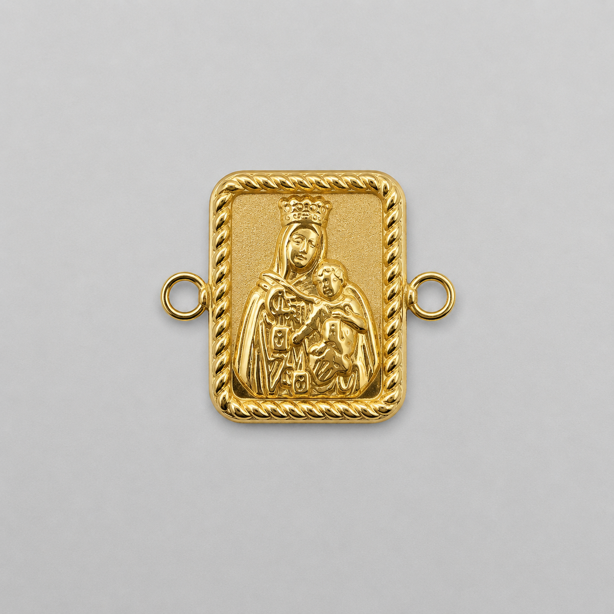 Herraje Doble Faz Sagrado Corazon y Virgen del Carmen Oro amarillo 18k 0,82 Gr / 1,25 Cm