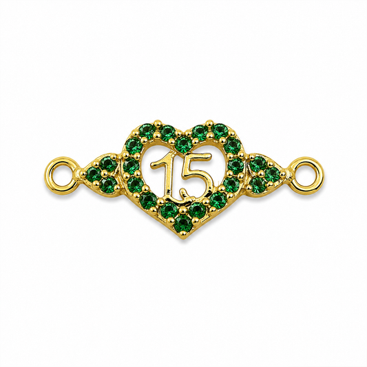 Herraje 15s Corazon Circon Verde Oro amarillo 18k 1,27 Gr / 0,9 Cm