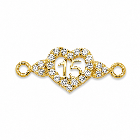 Herraje 15s Corazon Circon Blanco Oro amarillo 18k 1,48 Gr / 0,9 Cm