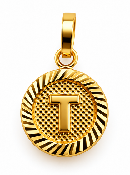Dije Letra T Diamantada  Oro amarillo 18k 0,68 Gr / 10 mm / 1 Cm
