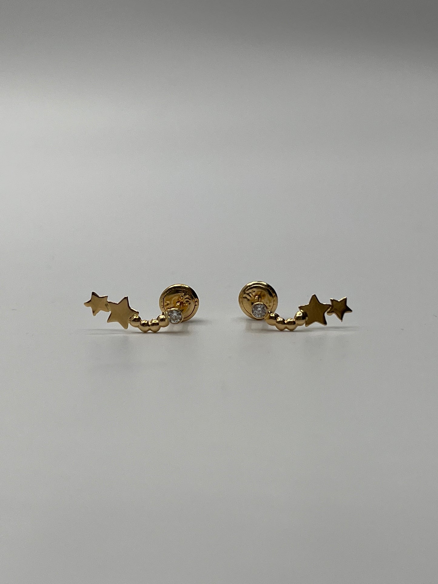 Topos Estrella Bola Circon Blanco Oro amarillo 18k 0,65 Gr / 14 mm