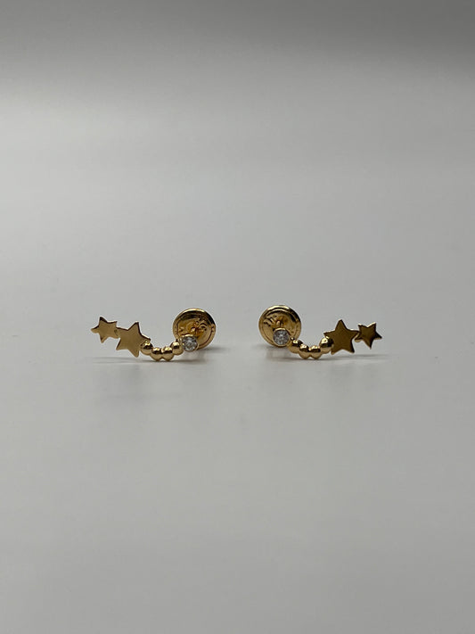 Topos Estrella Bola Circon Blanco Oro amarillo 18k 0,65 Gr / 14 mm