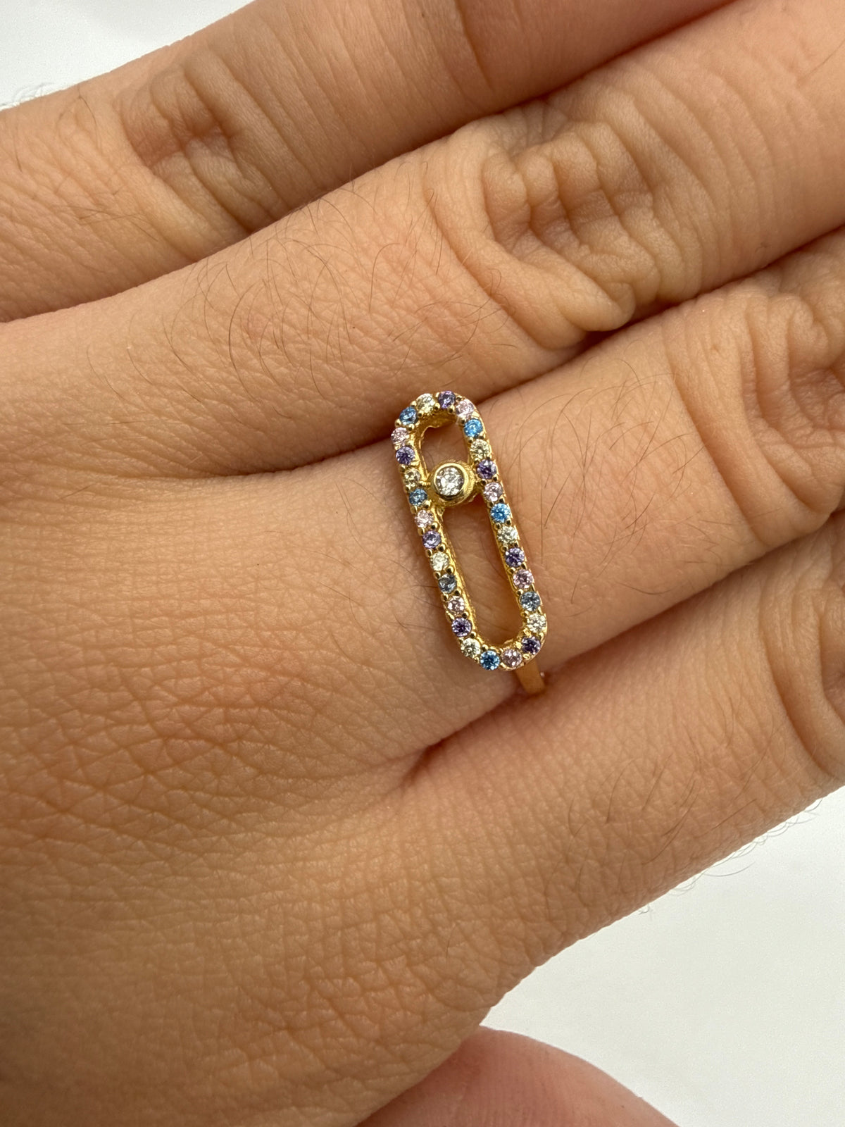 Anillo Circon Lila y Azul Oro amarillo 18k / Talla 7 / 1,45 Gr / 5,1 mm