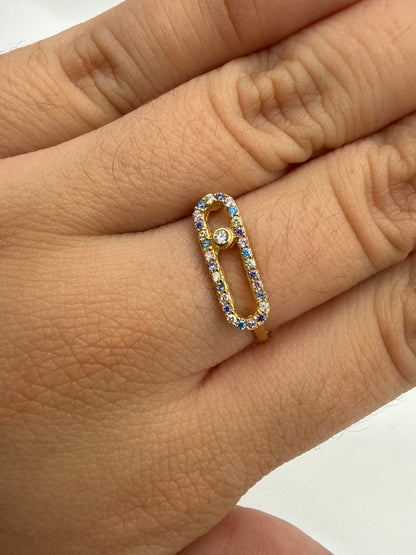 Anillo Circon Lila y Azul Oro amarillo 18k / Talla 7 / 1,45 Gr / 5,1 mm