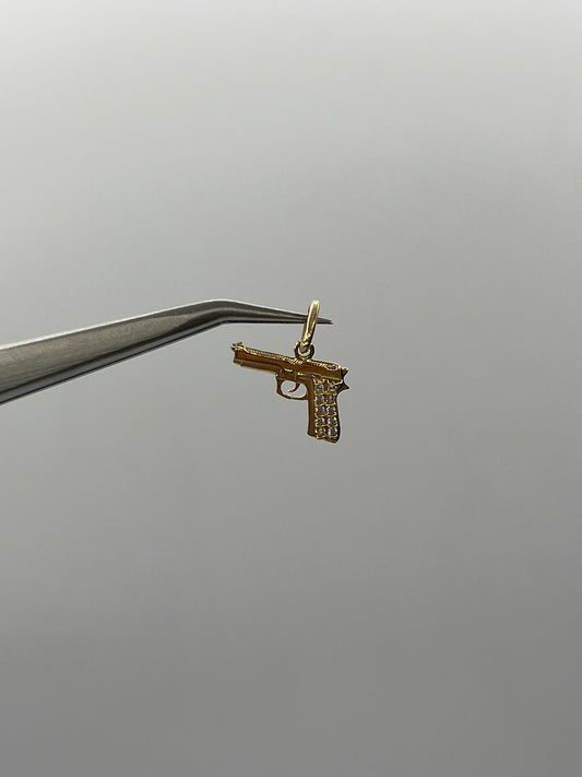 Dije pistola circon blanco Oro amarillo 18k 1,06 Gr / 12,70 mm / 1 Cm