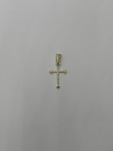 Dije Cruz Circon Blanco y Verde Oro amarillo 18k 0,75 Gr / 14,80 mm / 2,6 Cm