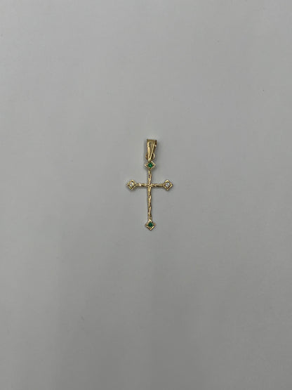 Dije Cruz Circon Blanco y Verde Oro amarillo 18k 0,75 Gr / 14,80 mm / 2,6 Cm