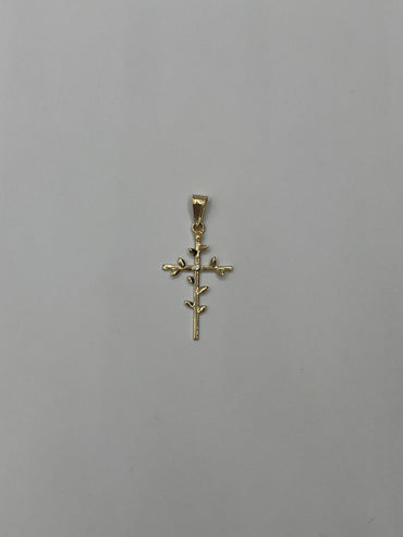 Dije Cruz Hojas Circon Blanco Oro amarillo 18k 0,89 Gr / 15 mm / 2,7 Cm